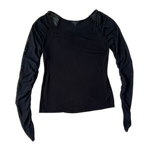 GUESS Ruched Sheer Mesh Long Sleeve Top